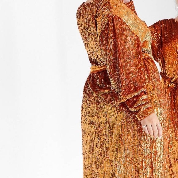 Sequin Wrap Midi Dress in Rust - Picture 5 of 8